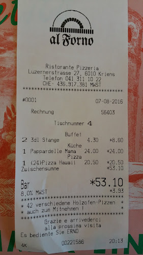 Opinii despre Pizzeria Al Forno AG în Kriens - Gastronomie und Hotellerie